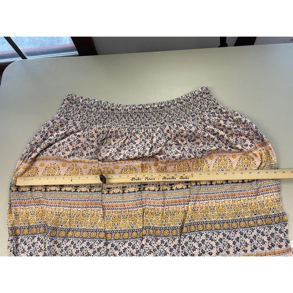 J Jill Skirt 4X Pink Floral Peasant Tiered Elastic Waist Lined Boho Cottagecore - Picture 6 of 13